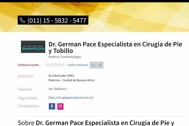Paginas amarillas: Dr. German Pace - Cirugía percutánea de juanetes