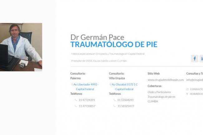 Dr German Pace , Medico especialista en pie Pilar
